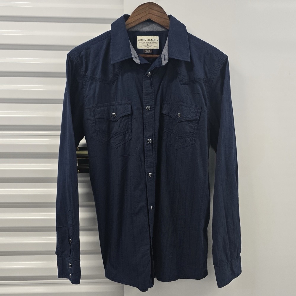 Cody James Western Snap Shirt Men's Medium Blue Pearl Snap Cowboy Cotton
